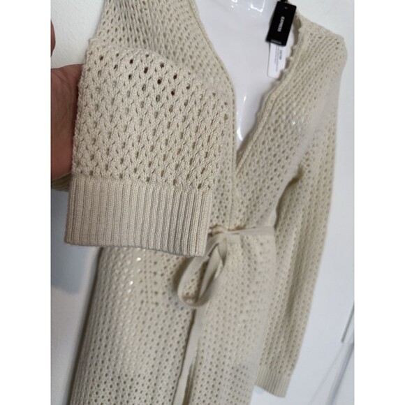 Crochet Boho Duster XS Ivory Womens Festival Hippie Long Cardigan Belted New - Picture 8 of 10
